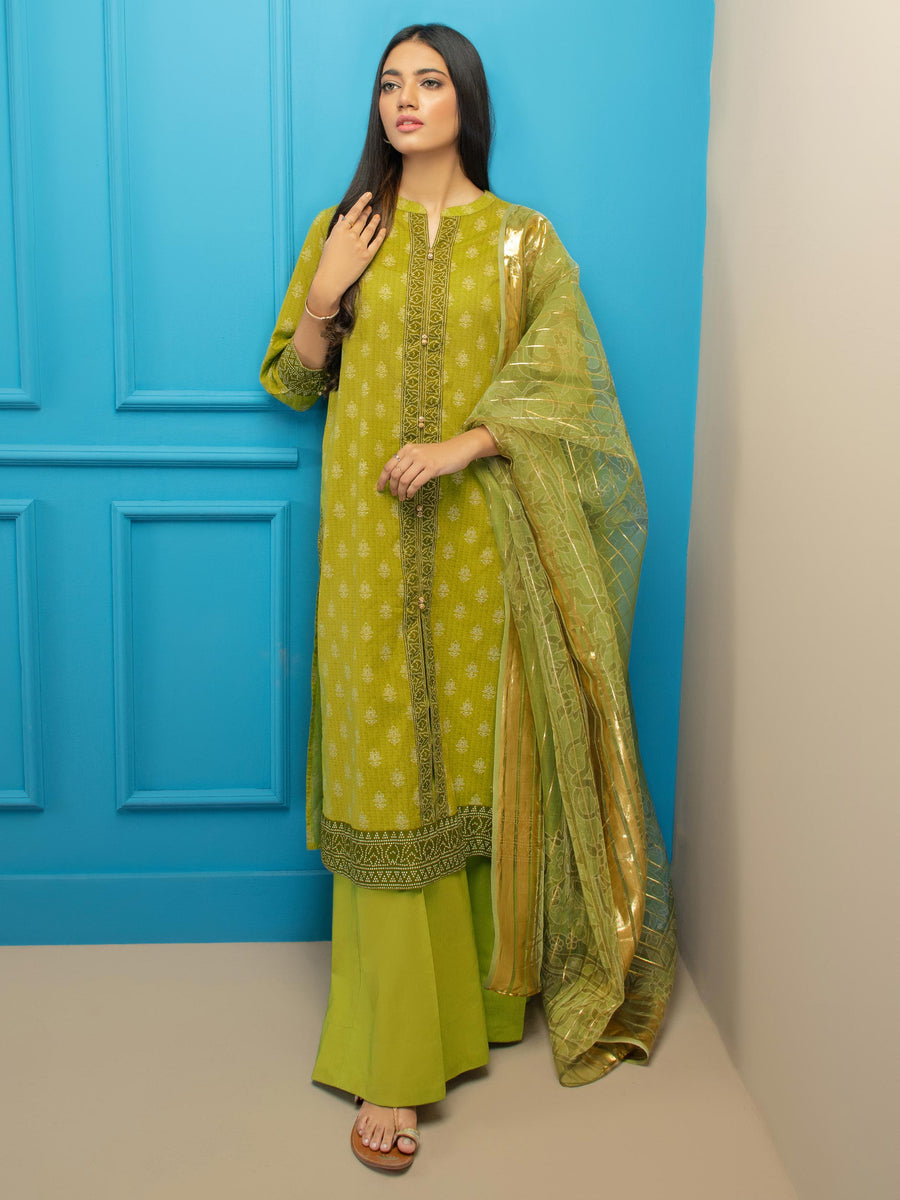 LimeLight Summer Unstitched Printed Lawn 2 Piece Suit U2556 Olive Green