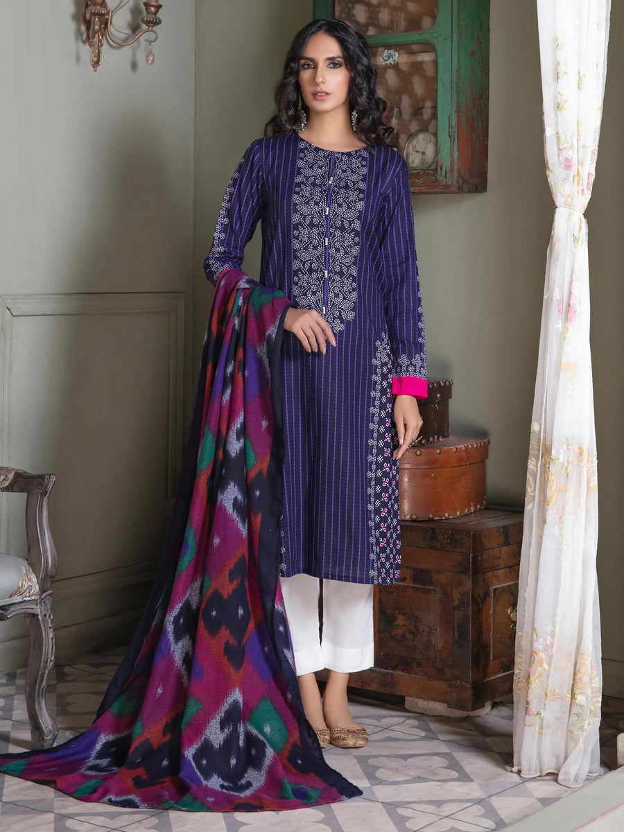 LimeLight Winter Unstitched Printed Khaddar 2Pc Suit U2562 Blue