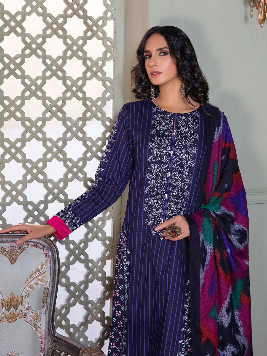 LimeLight Winter Unstitched Printed Khaddar 2Pc Suit U2562 Blue