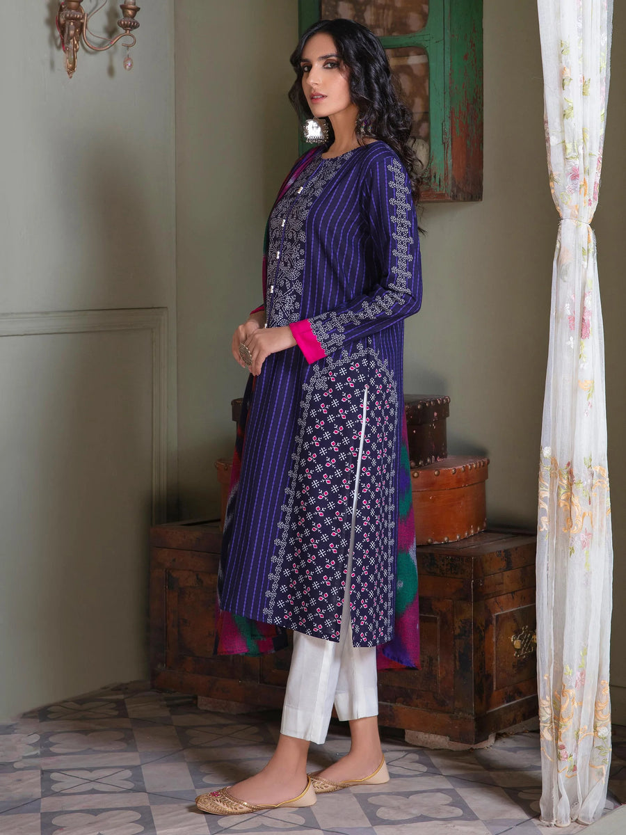 LimeLight Winter Unstitched Printed Khaddar 2Pc Suit U2562 Blue