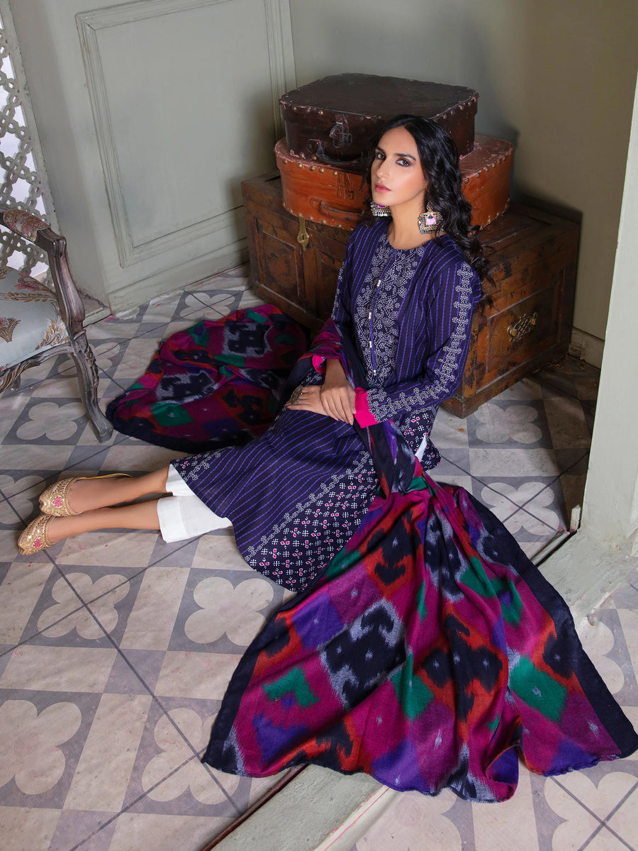 LimeLight Winter Unstitched Printed Khaddar 2Pc Suit U2562 Blue