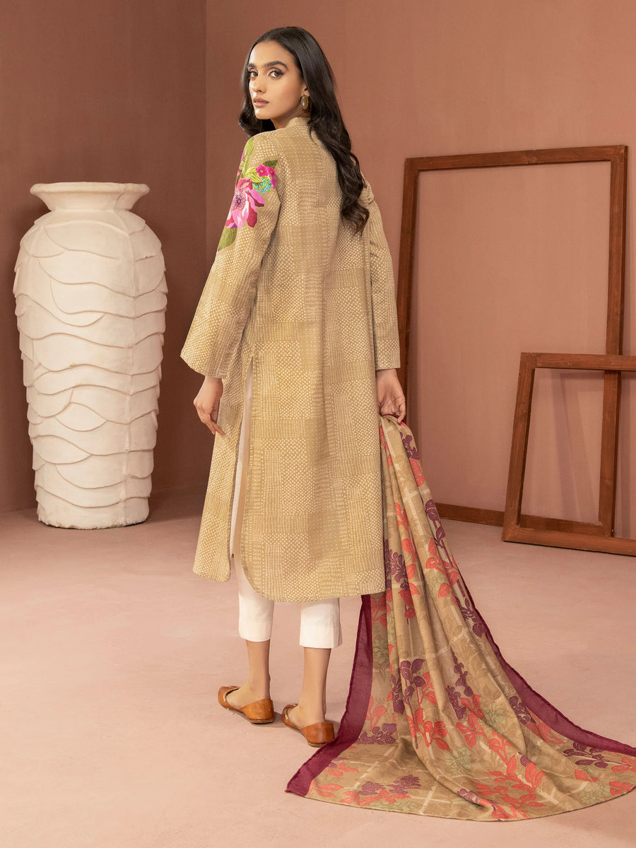 LimeLight Winter Unstitched Printed Khaddar 2Pc Suit U2576 Beige