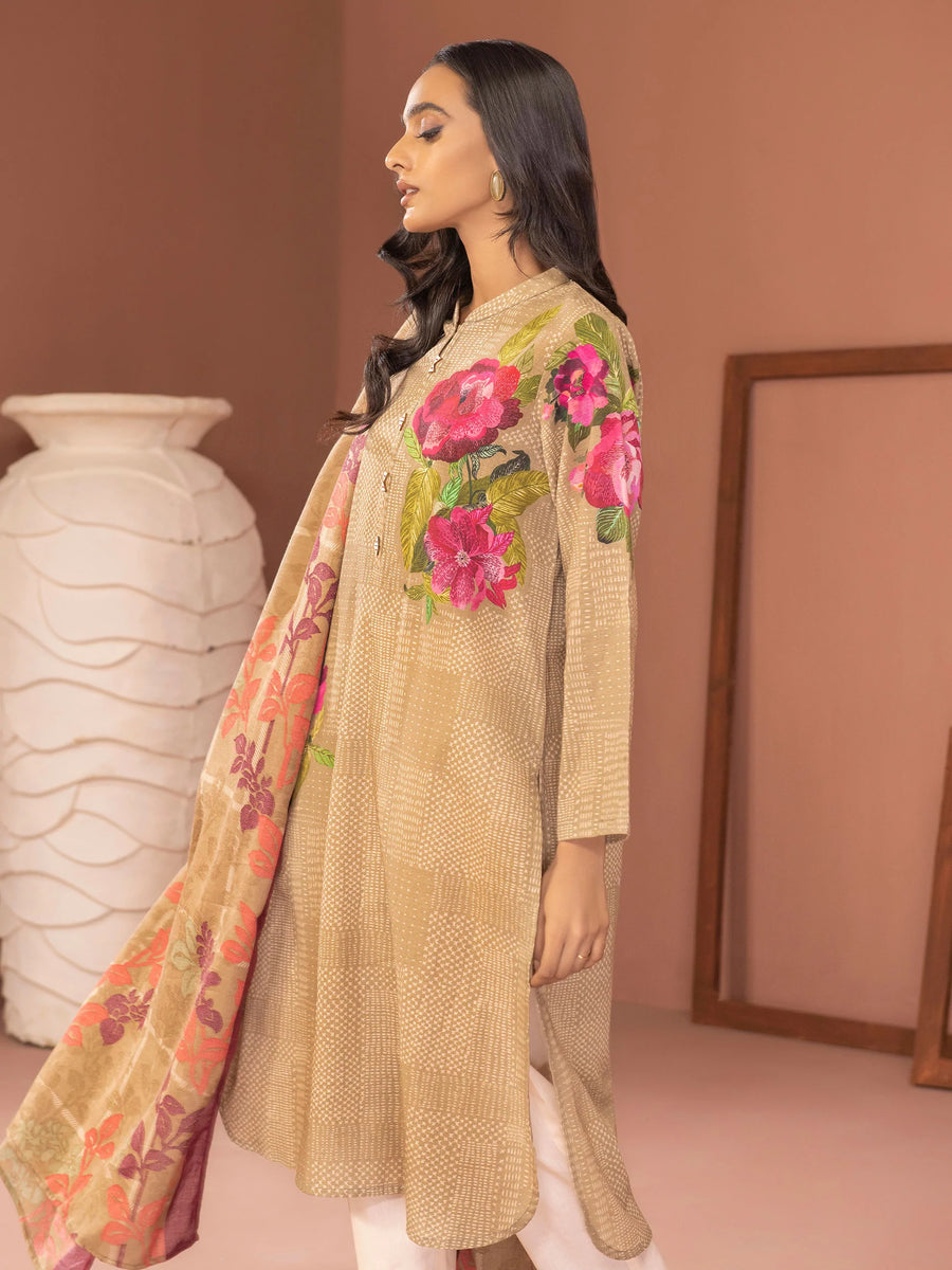 LimeLight Winter Unstitched Printed Khaddar 2Pc Suit U2576 Beige