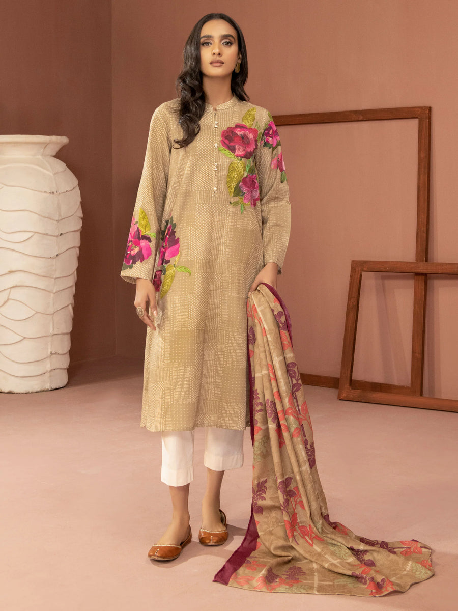 LimeLight Winter Unstitched Printed Khaddar 2Pc Suit U2576 Beige