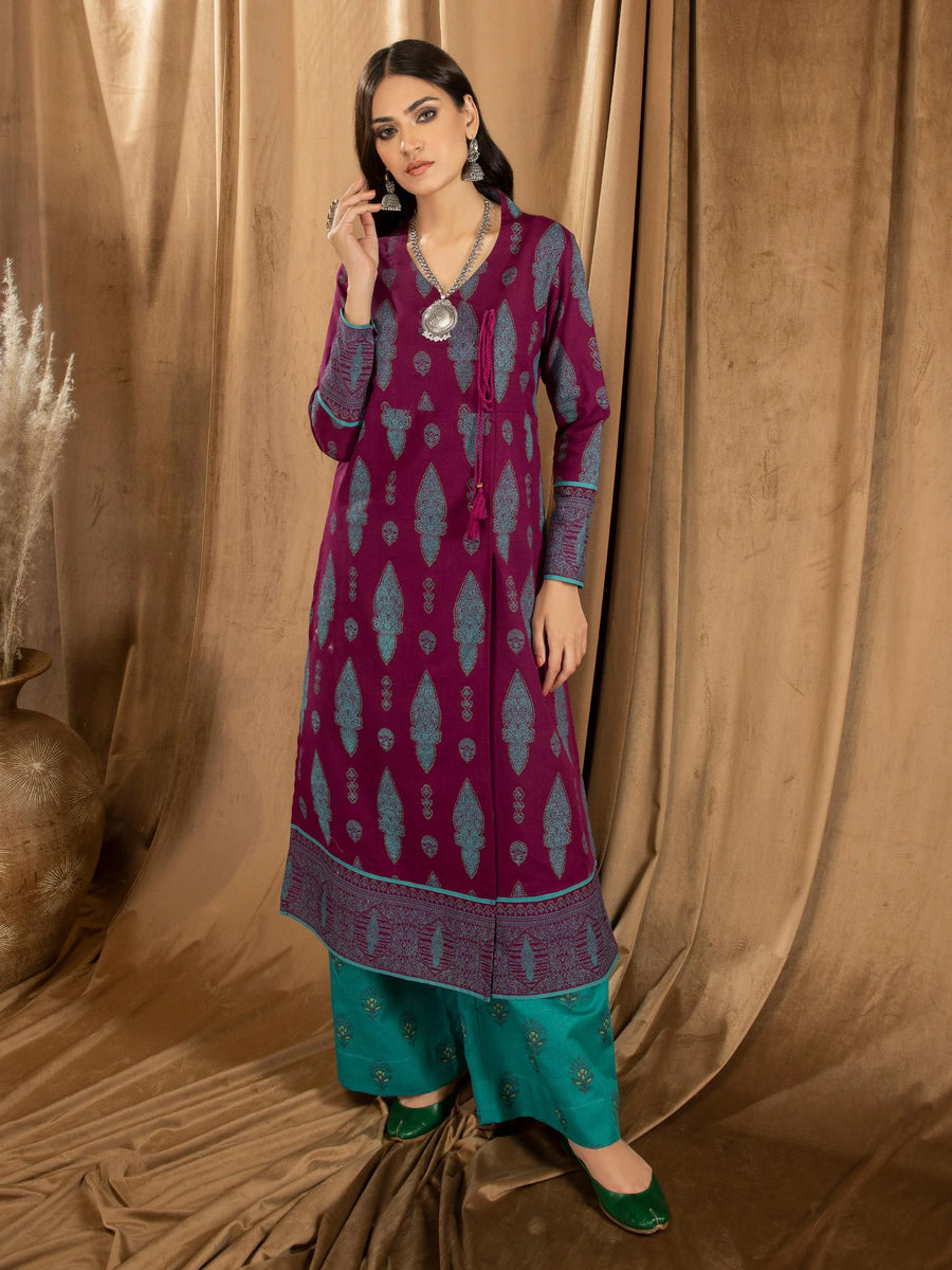 LimeLight Winter Unstitched Printed Khaddar 2Pc Suit U2595 Plum