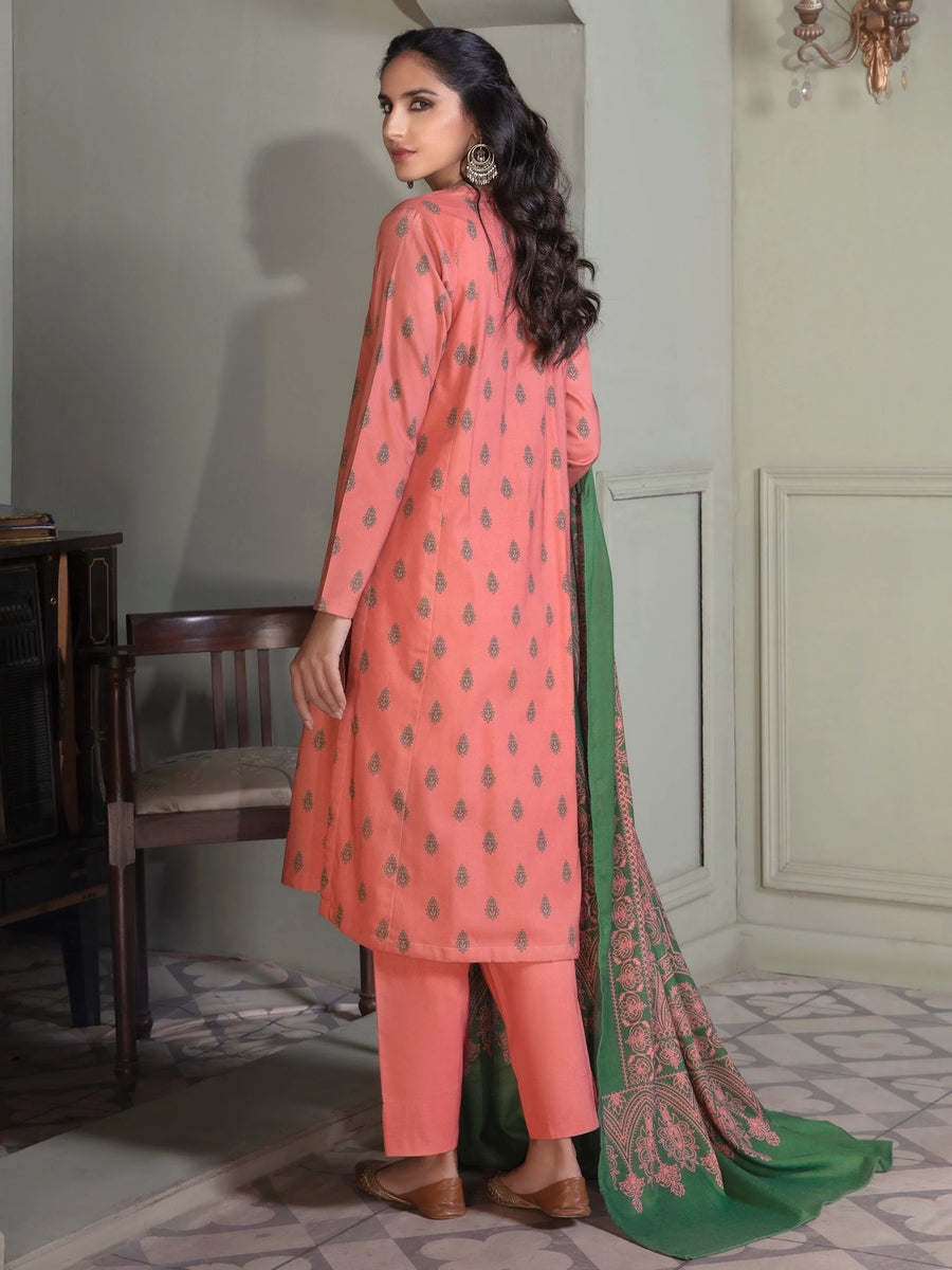 LimeLight Winter Unstitched Printed Khaddar 3Pc Suit U2601 Tea Pink