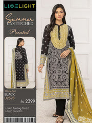 LimeLight Summer Unstitched Printed Lawn 2 Piece Suit U2628 Black