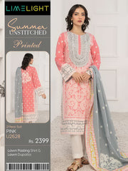 LimeLight Summer Unstitched Printed Lawn 2 Piece Suit U2628 Pink