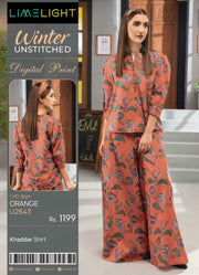LimeLight Winter Unstitched Printed Khaddar 1Pc Shirt U2643 Orange