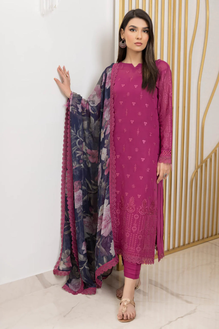 IZNIK Exclusive Embroidered Luxury Lawn Unstitched 3Pc Suit - CHARM PINK