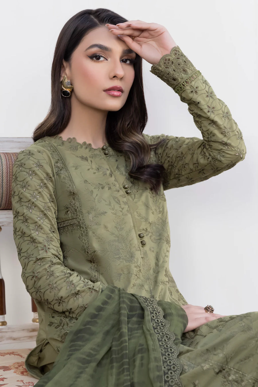 IZNIK Exclusive Embroidered Luxury Lawn Unstitched 3Pc Suit - HONEYDEW