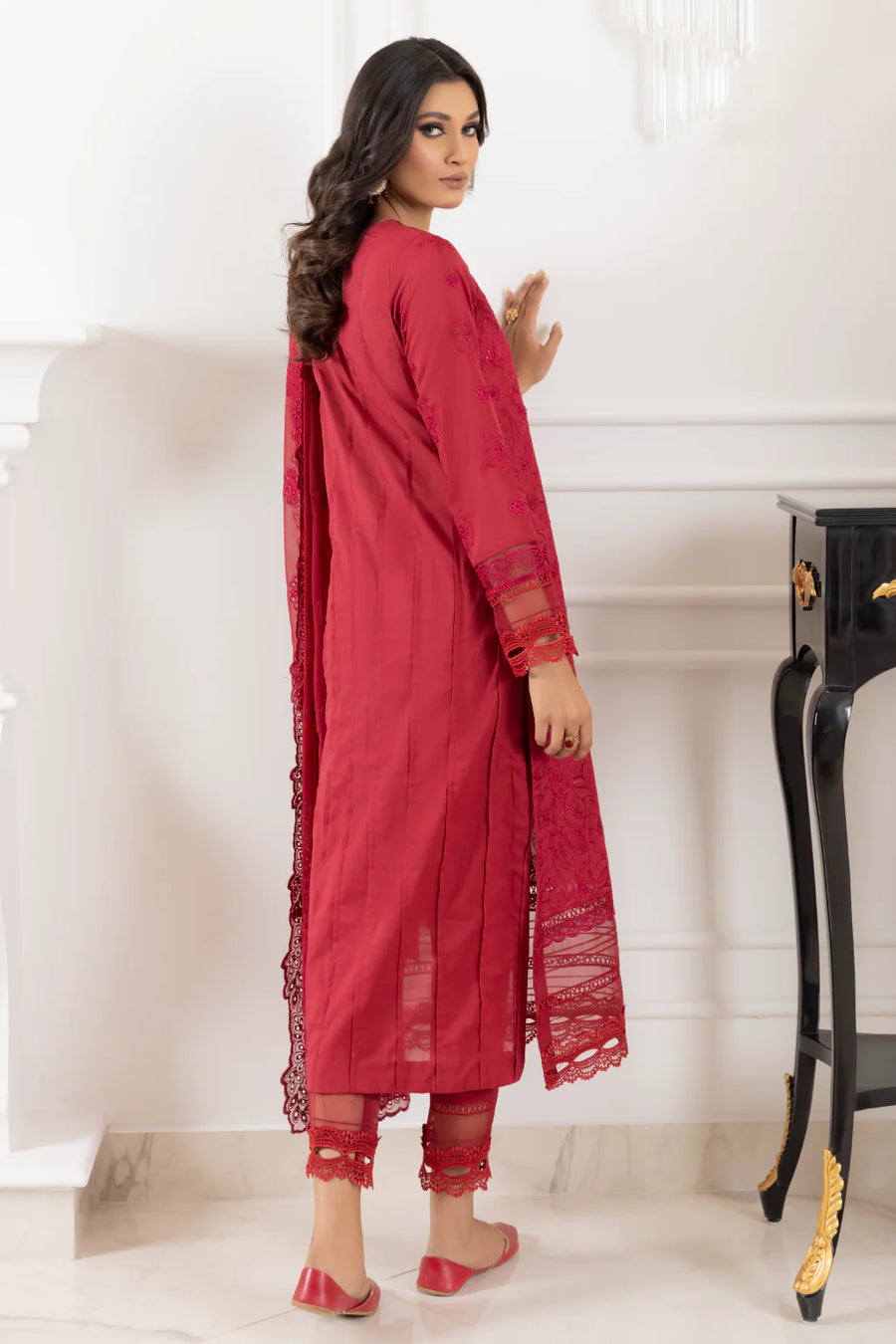 IZNIK Exclusive Embroidered Luxury Lawn Unstitched 3Pc Suit - RED PHANTOME