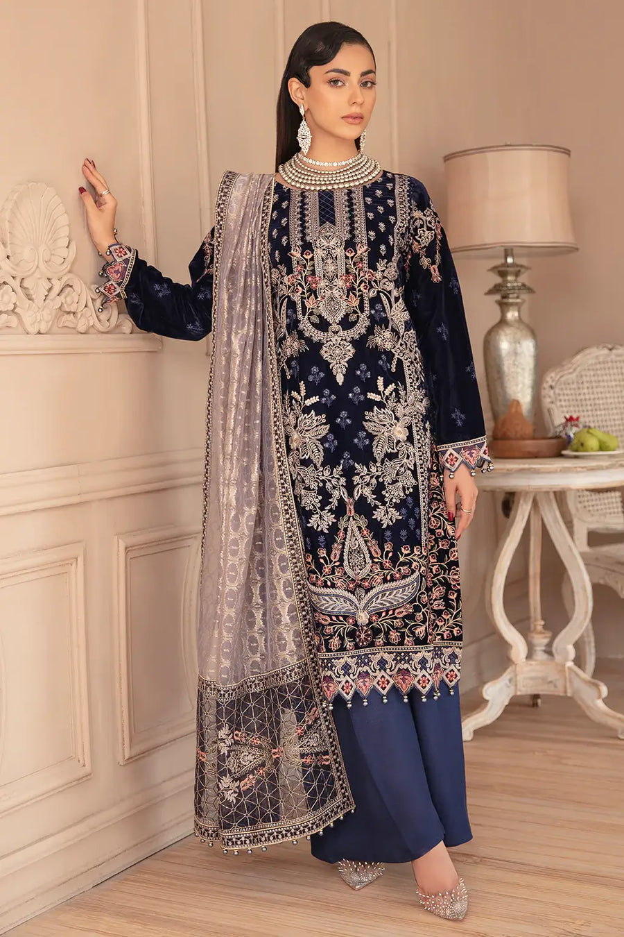 Ramsha Velvet Collection Vol-05 Unstitched Embroidered 3Pc Suit V-501