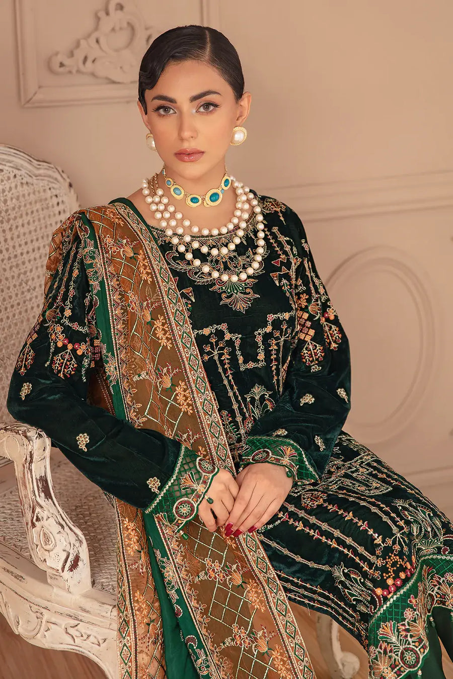 Ramsha Velvet Collection Vol-05 Unstitched Embroidered 3Pc Suit V-502