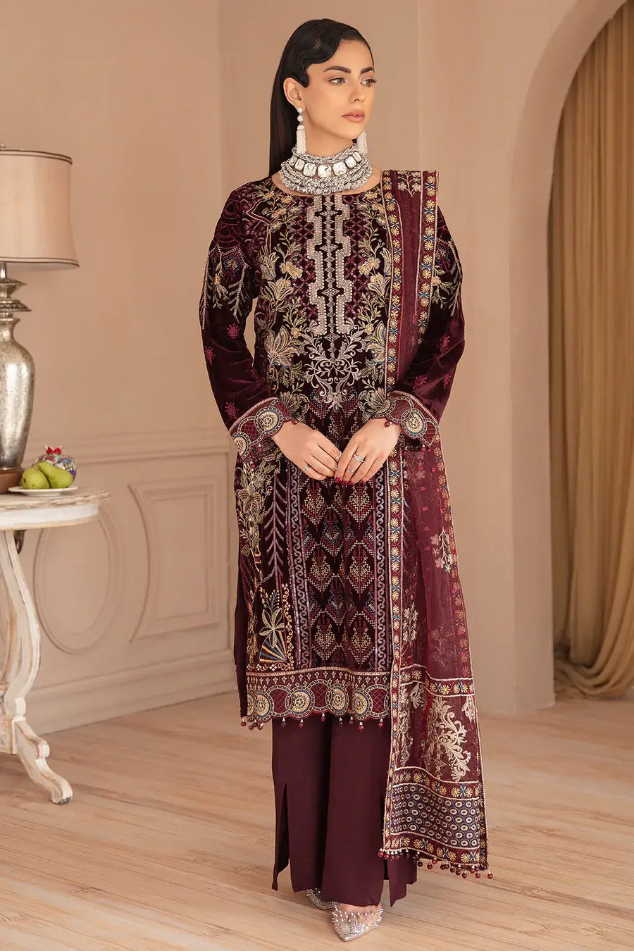 Ramsha Velvet Collection Vol-05 Unstitched Embroidered 3Pc Suit V-503