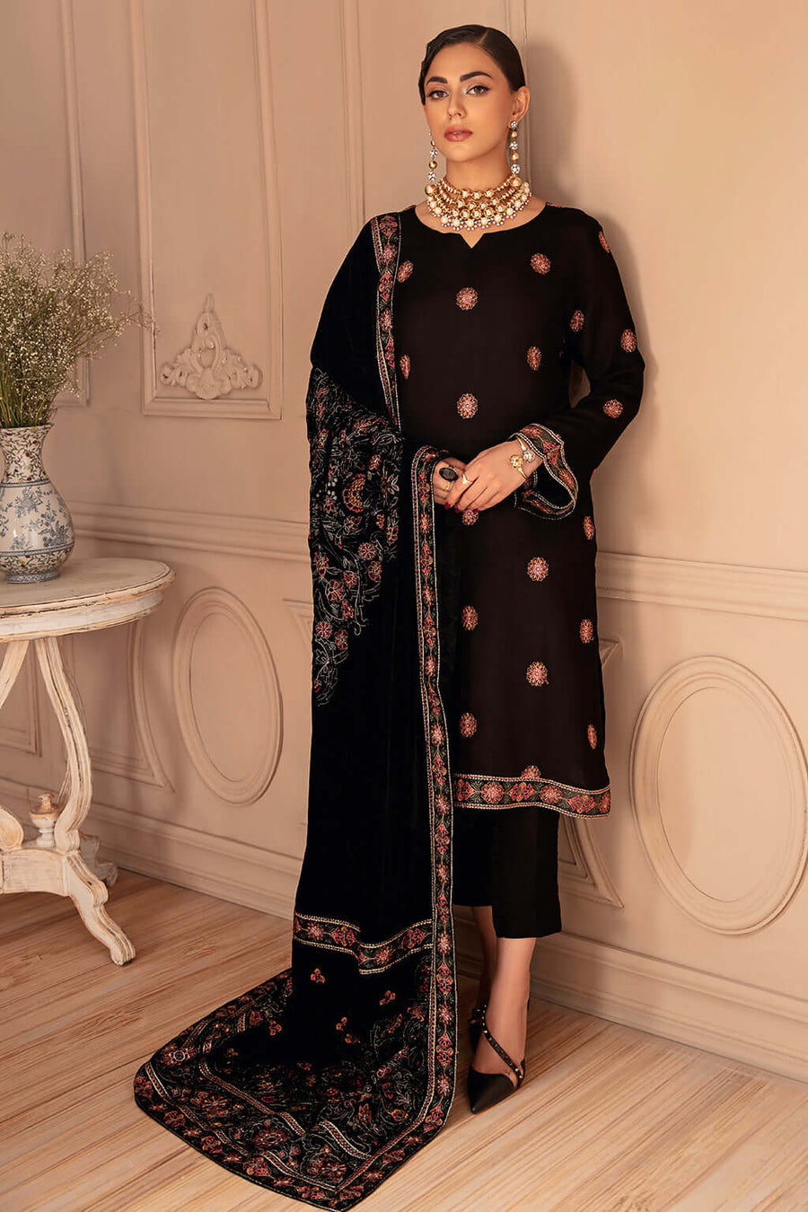 Ramsha Velvet Collection Vol-05 Unstitched Embroidered 3Pc Suit V-504