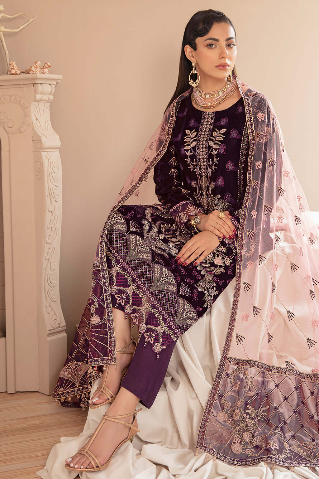 Ramsha Velvet Collection Vol-05 Unstitched Embroidered 3Pc Suit V-505