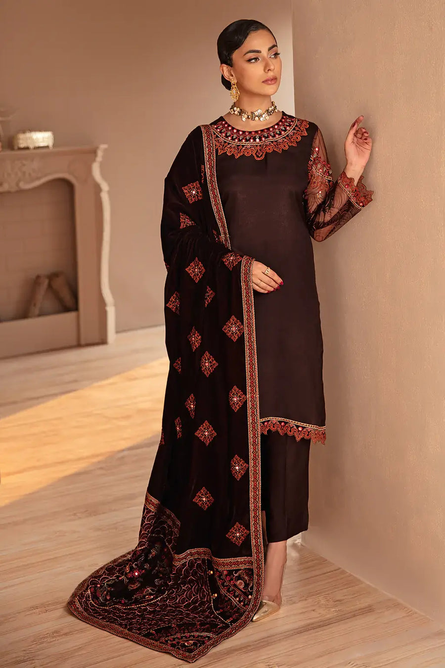 Ramsha Velvet Collection Vol-05 Unstitched Embroidered 3Pc Suit V-507