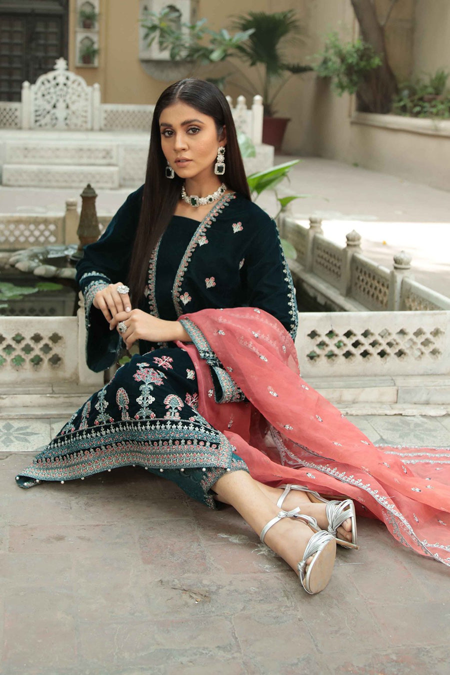 Emaan Adeel Luxury Velvet Pret Vol-1 Embroidered Formal Suit VL-01 - FaisalFabrics.pk