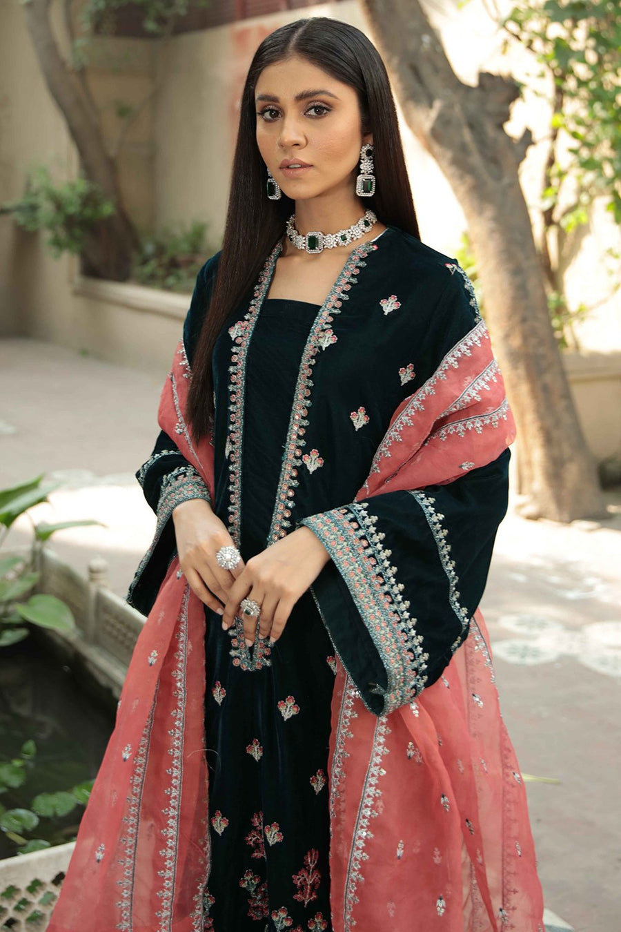 Emaan Adeel Luxury Velvet Pret Vol-1 Embroidered Formal Suit VL-01 - FaisalFabrics.pk