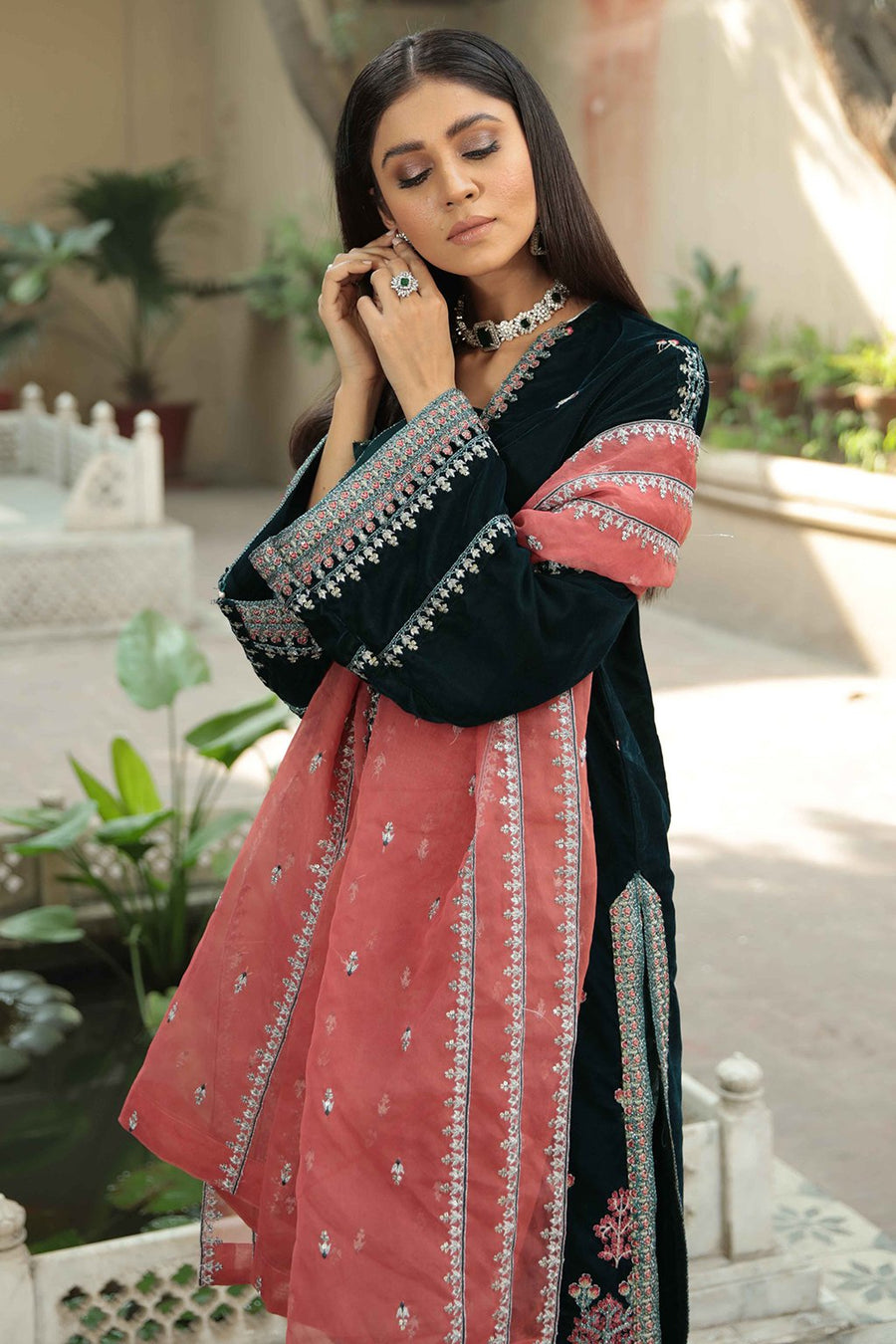 Emaan Adeel Luxury Velvet Pret Vol-1 Embroidered Formal Suit VL-01 - FaisalFabrics.pk