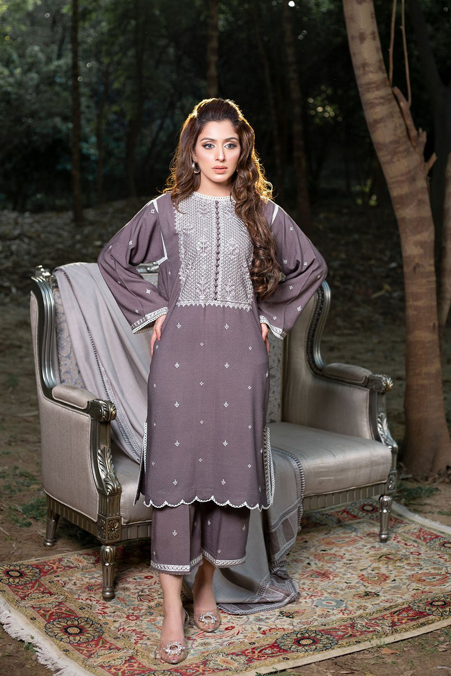 LYLA Winter 2021 Unstitched Embroidered Karandi 3 Piece Suit D-06 - FaisalFabrics.pk