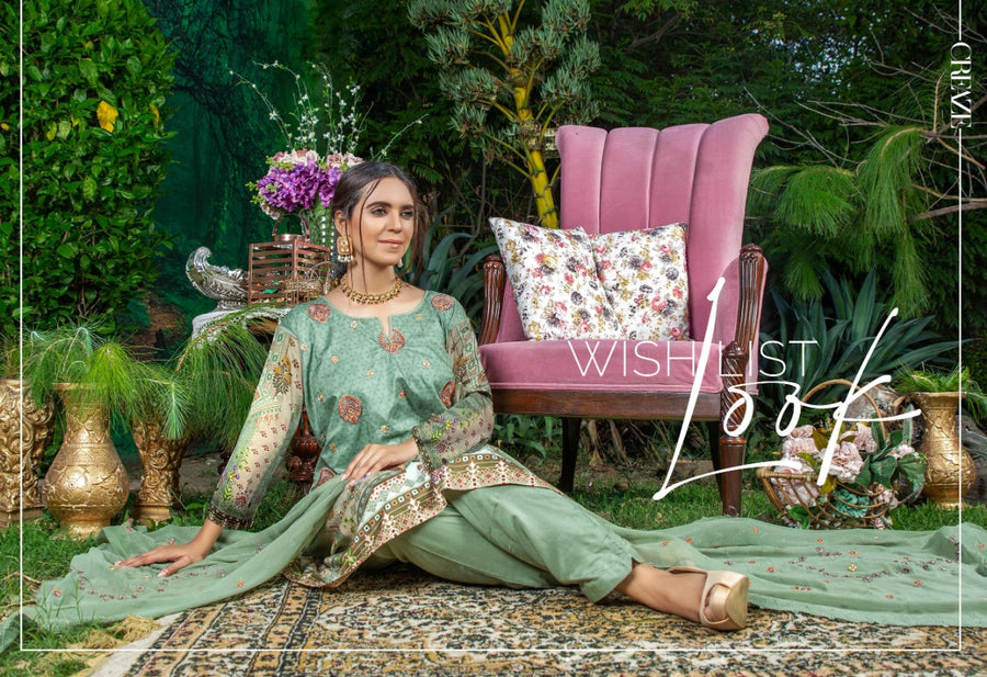 Creaze Unstitched Embroidered Stapple Linen 3Pc Suit MSV-22418