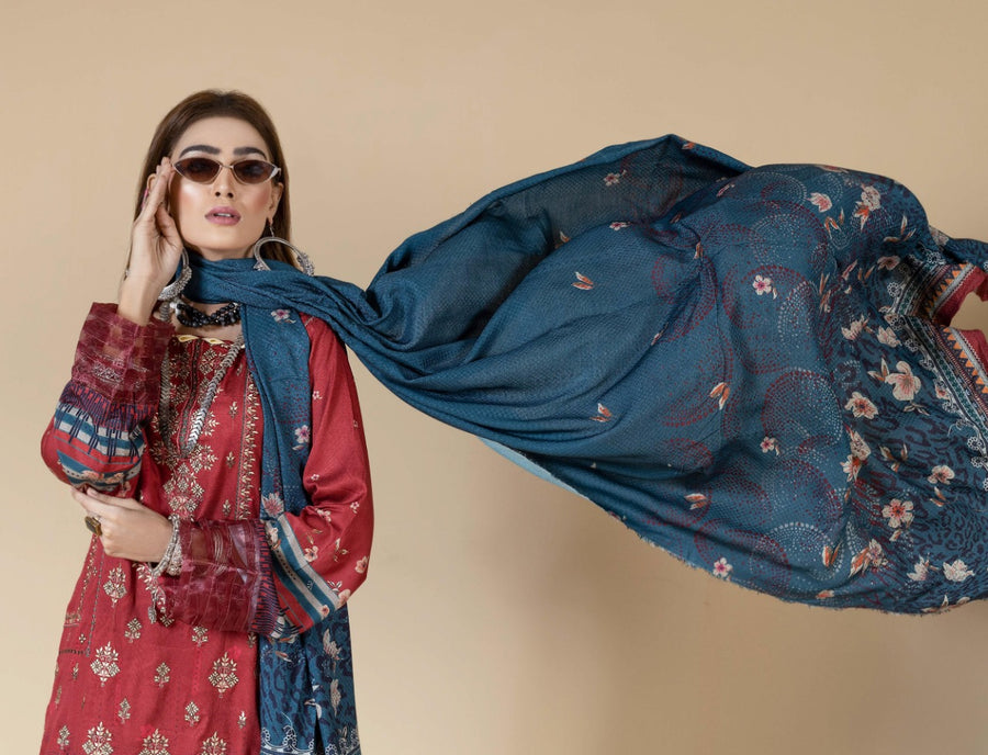 Florence Vol 07 Embroidered Cotail Linen Unstitched 3Pc Suit D-04