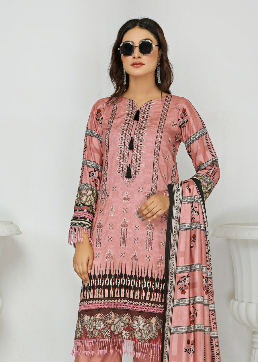 Florence Vol-10 Embroidered Staple Linen Unstitched 3Pc Suit D-07