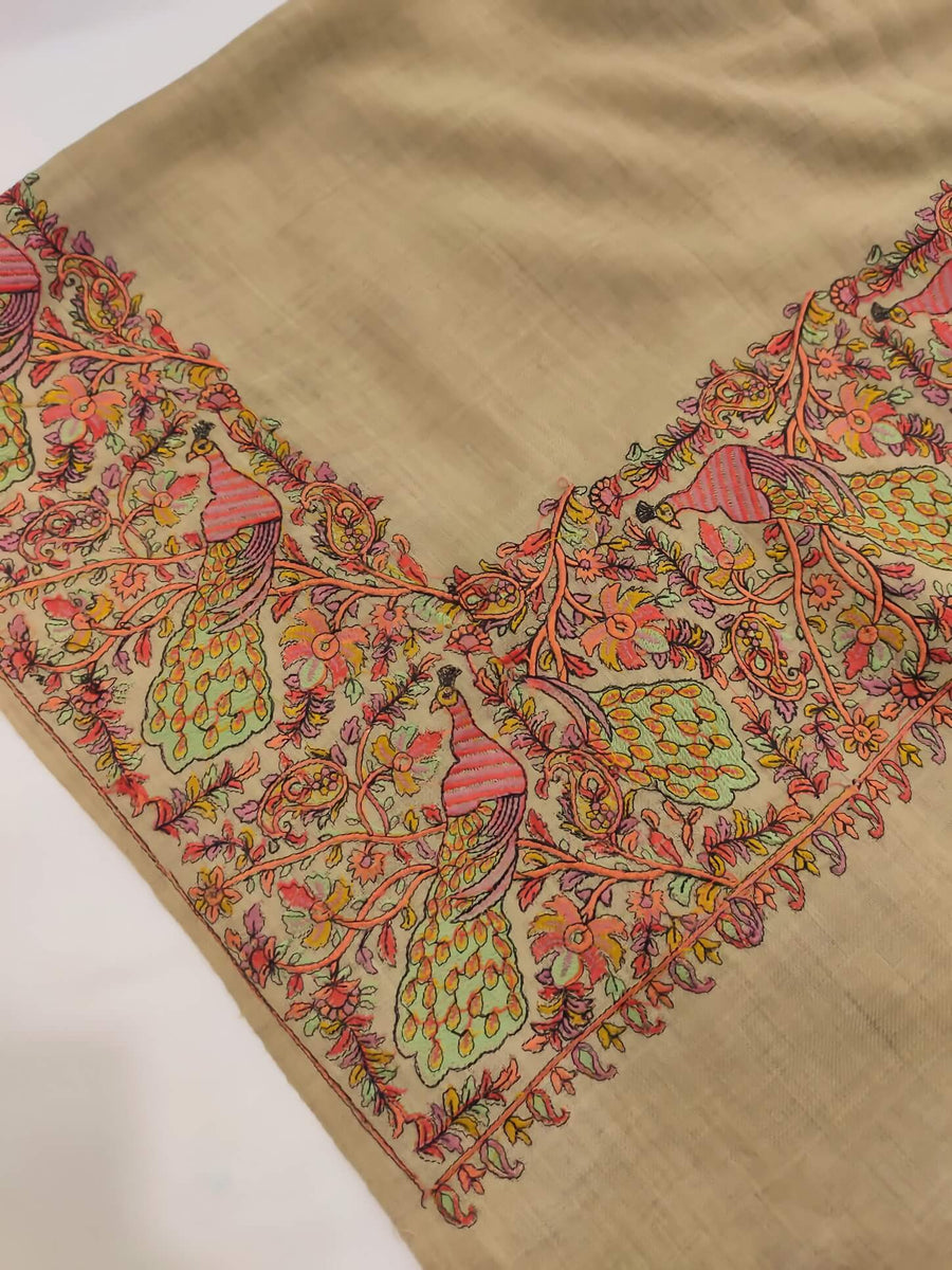Womens Kashmiri Hand Embroidered Shawl, Border Design Work RK-11 - FaisalFabrics.pk