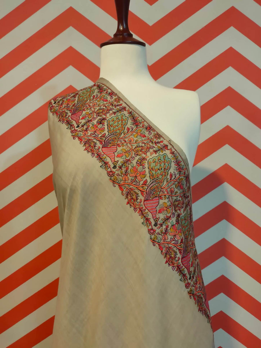 Womens Kashmiri Hand Embroidered Shawl, Border Design Work RK-11 - FaisalFabrics.pk