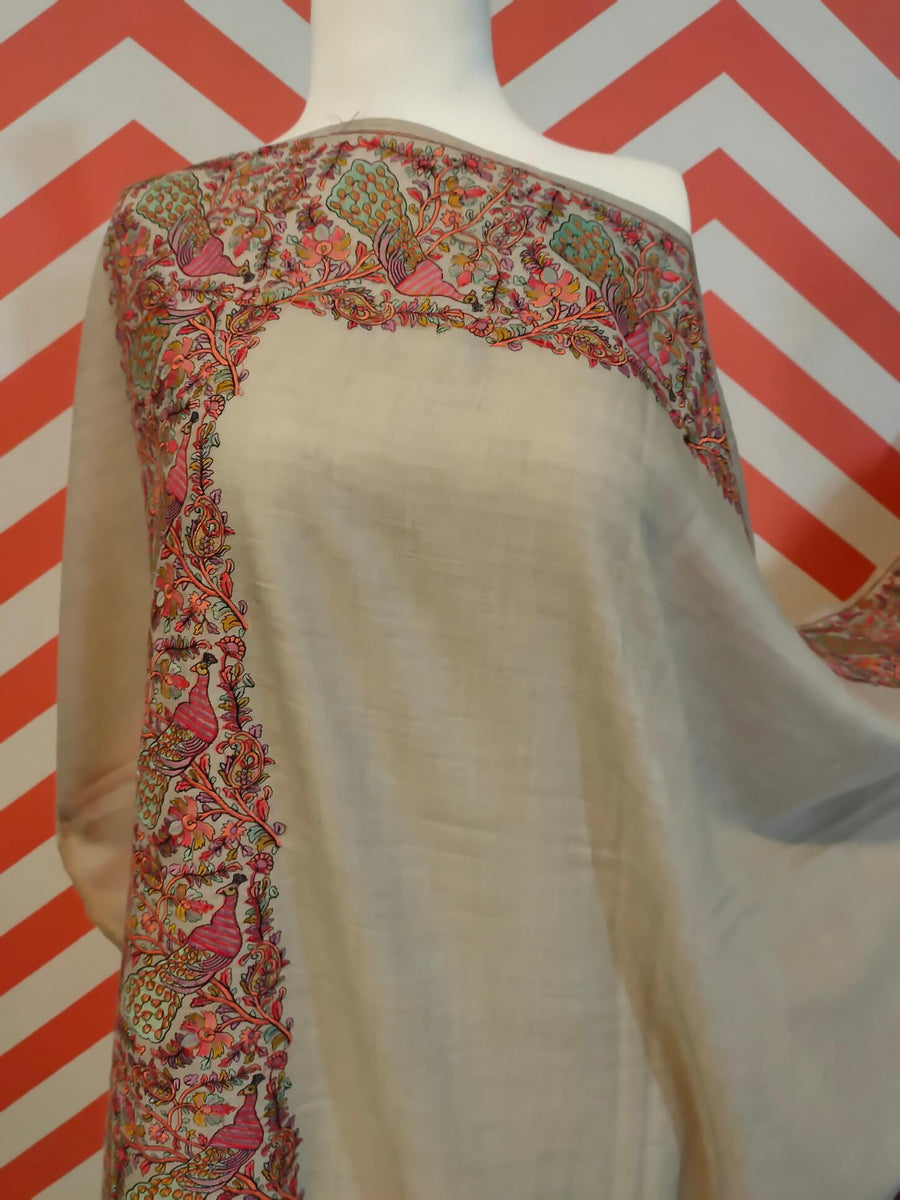 Womens Kashmiri Hand Embroidered Shawl, Border Design Work RK-11 - FaisalFabrics.pk