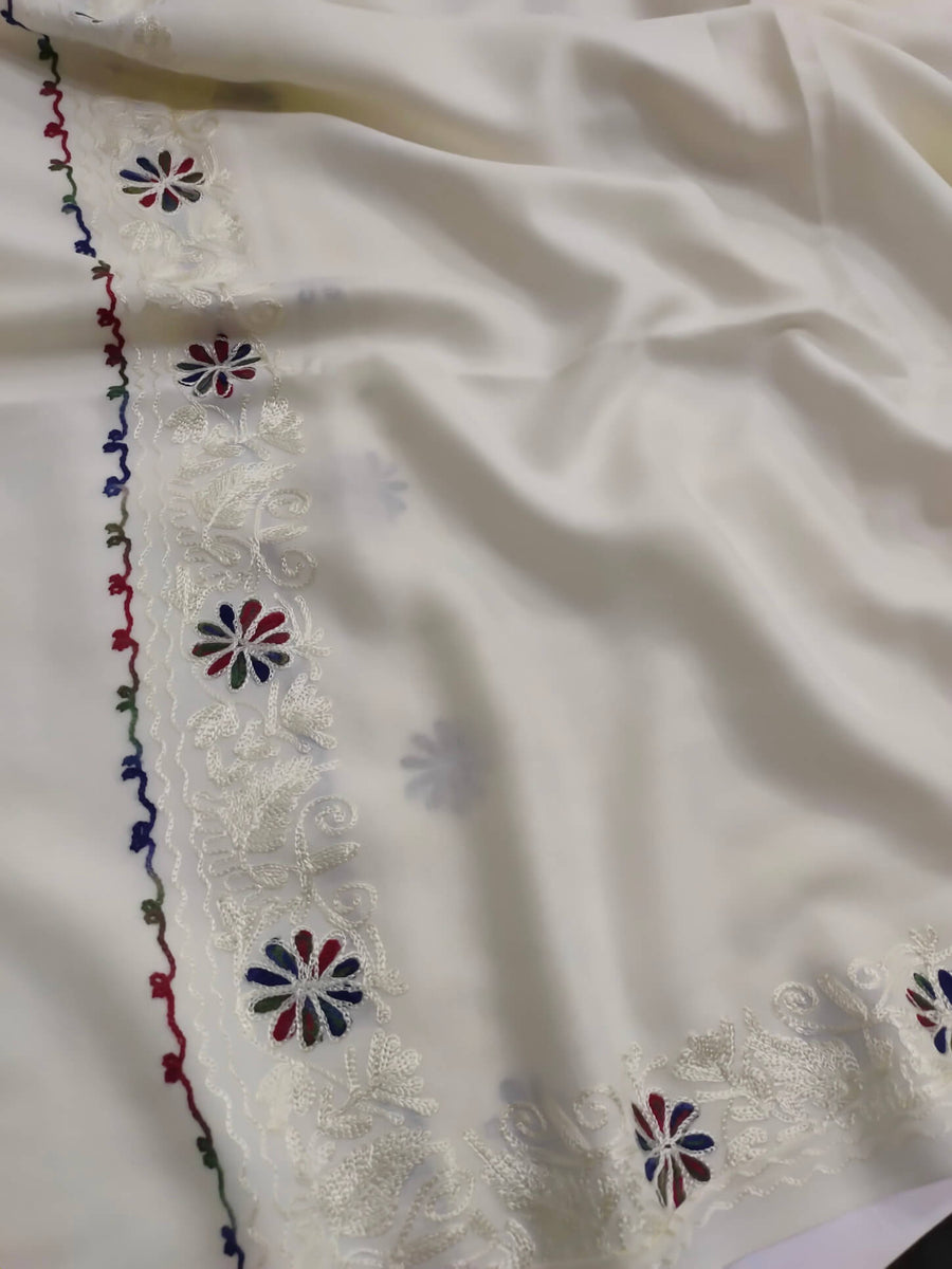 Womens Pashmina Wool Shawl with Embroidery Border work RK-1111 - FaisalFabrics.pk