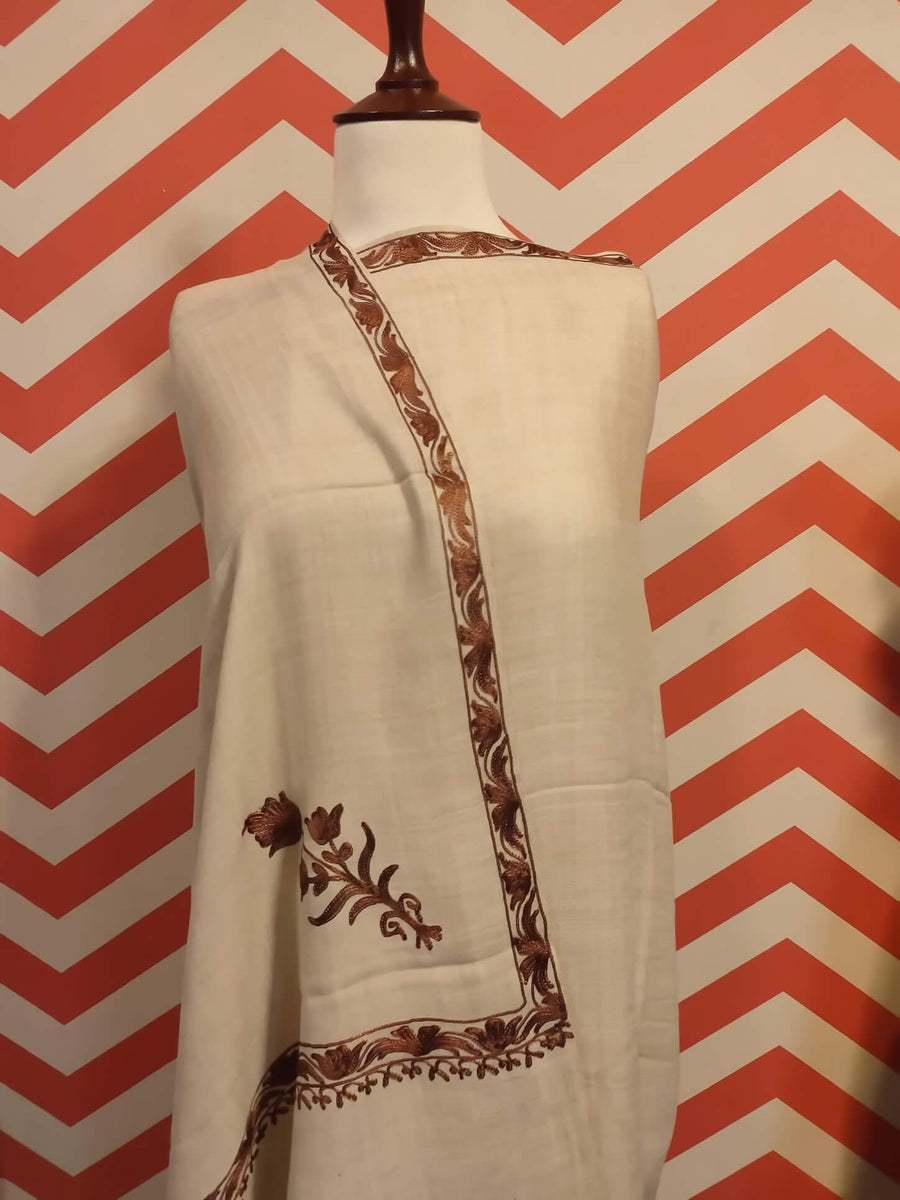 Womens Pashmina Wool Shawl with Embroidery Border work RK-602 - FaisalFabrics.pk