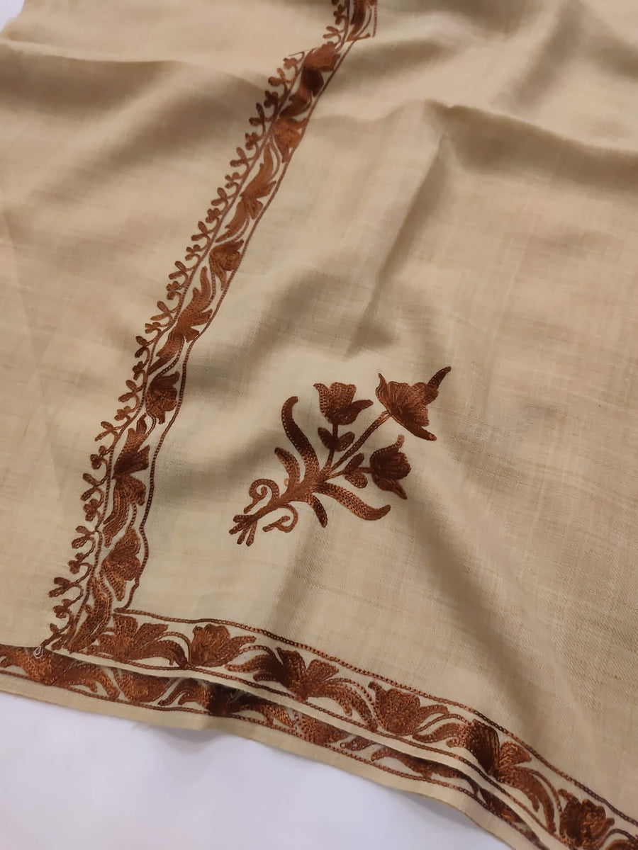 Womens Pashmina Wool Shawl with Embroidery Border work RK-602 - FaisalFabrics.pk