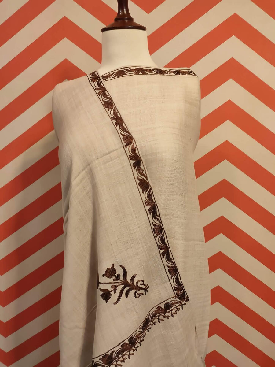 Womens Pashmina Wool Shawl with Embroidery Border work RK-603 - FaisalFabrics.pk