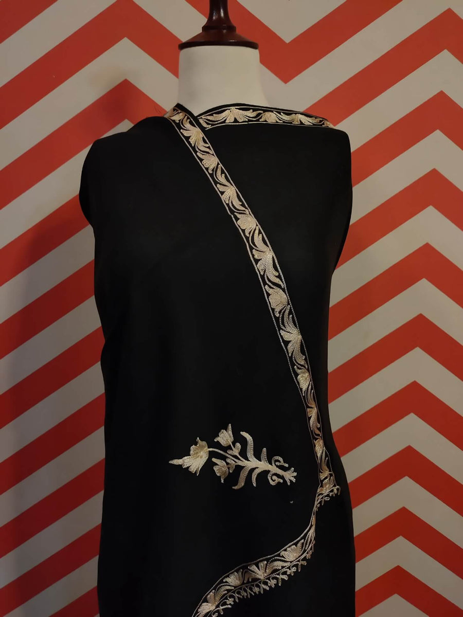 Womens Pashmina Wool Shawl with Embroidery Border work RK-604 - FaisalFabrics.pk