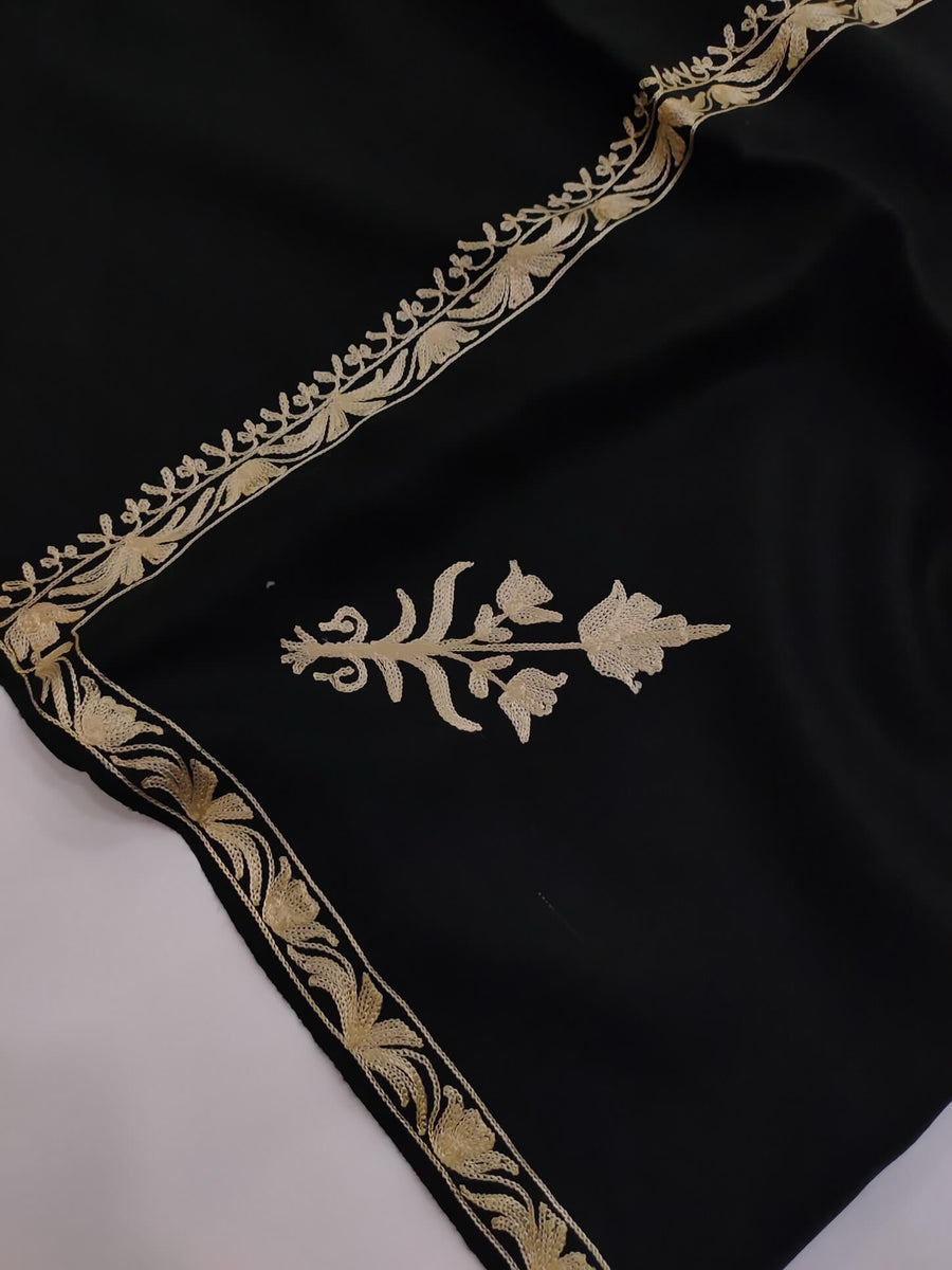 Womens Pashmina Wool Shawl with Embroidery Border work RK-604 - FaisalFabrics.pk