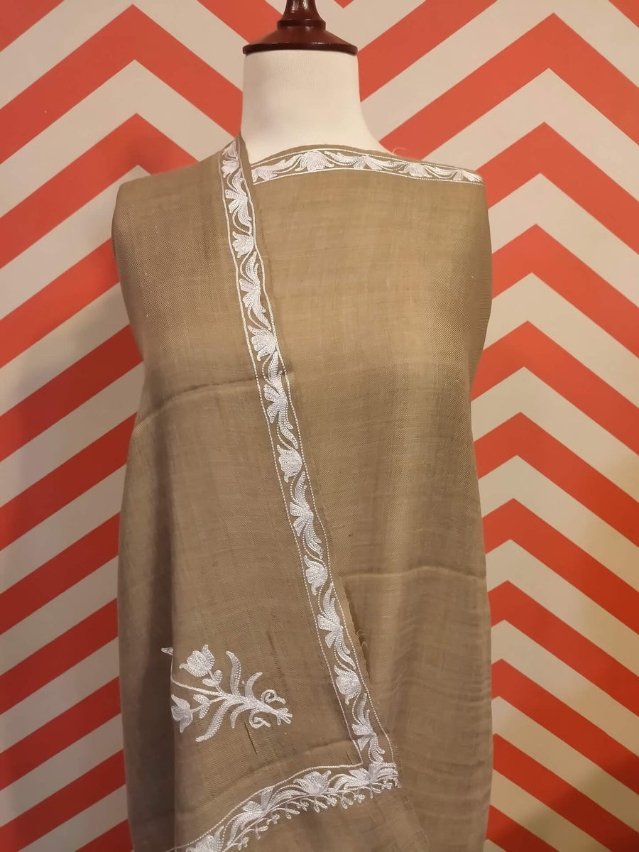 Womens Pashmina Wool Shawl with Embroidery Border work RK-605 - FaisalFabrics.pk