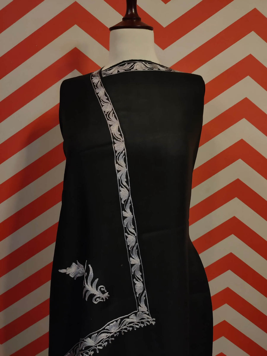 Womens Pashmina Wool Shawl with Embroidery Border work RK-607 - FaisalFabrics.pk