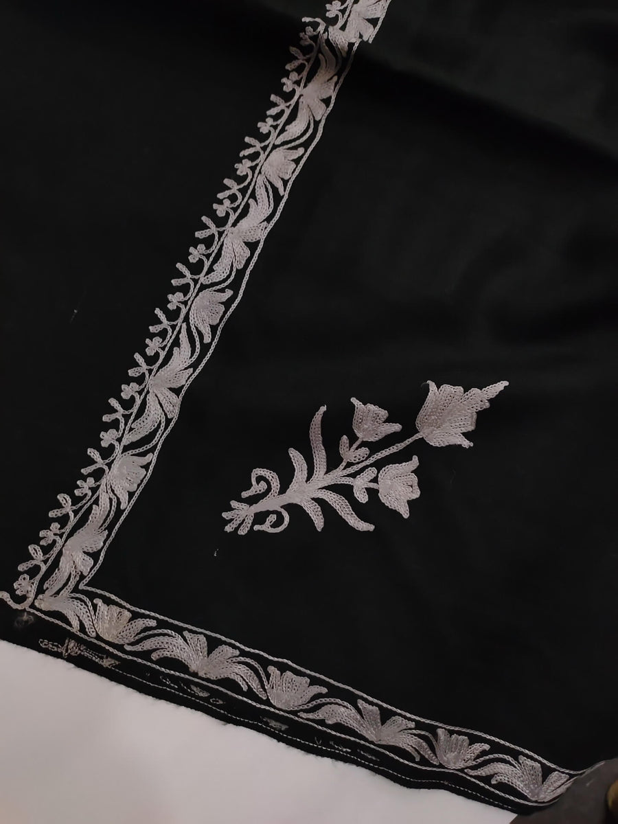 Womens Pashmina Wool Shawl with Embroidery Border work RK-607 - FaisalFabrics.pk