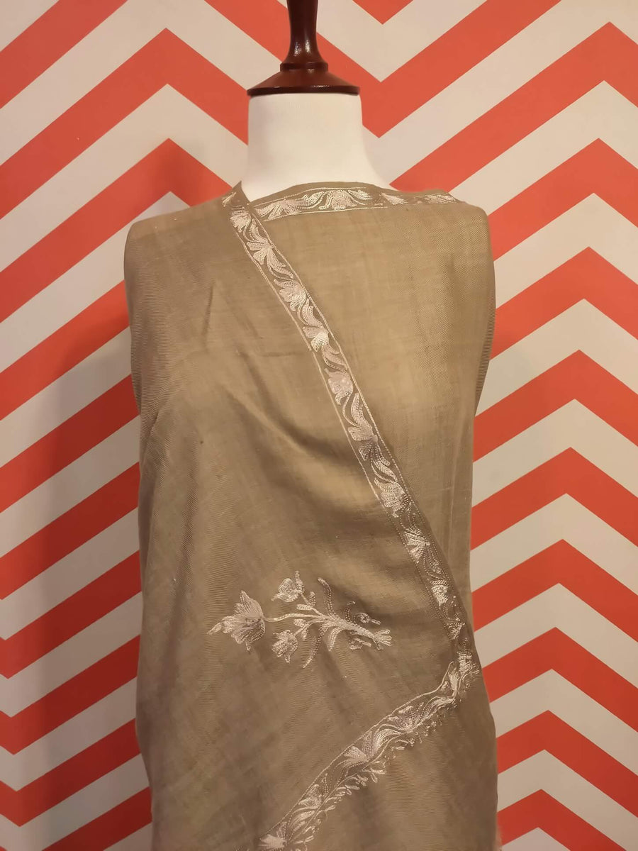 Womens Pashmina Wool Shawl with Embroidery Border work RK-608 - FaisalFabrics.pk
