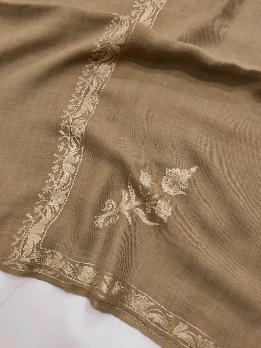 Womens Pashmina Wool Shawl with Embroidery Border work RK-608 - FaisalFabrics.pk