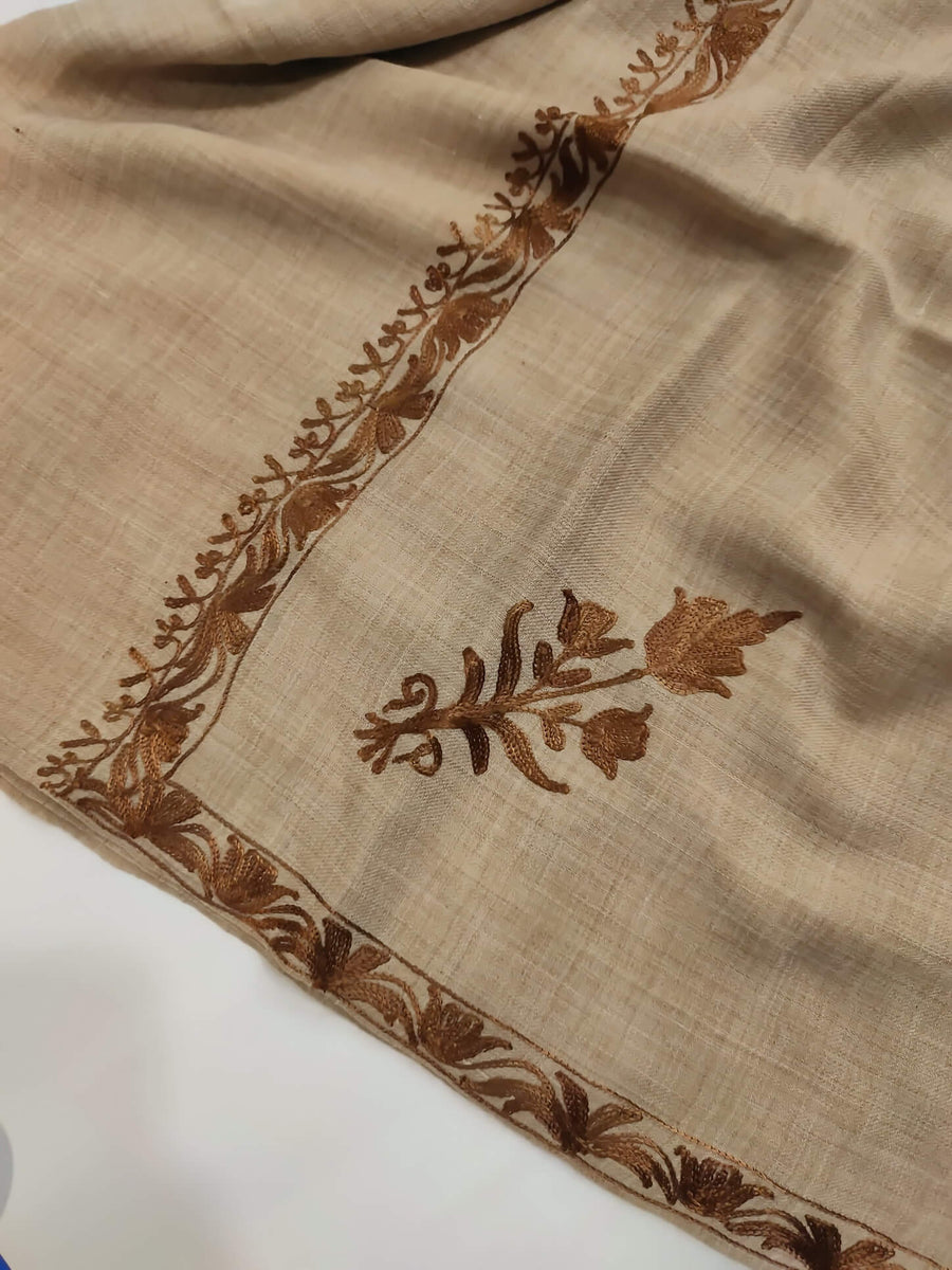 Womens Pashmina Wool Shawl with Embroidery Border work RK-609 - FaisalFabrics.pk