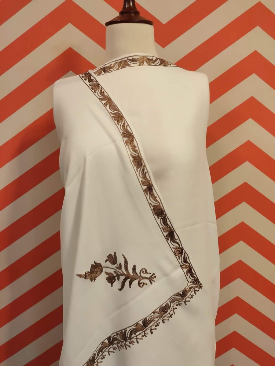 Womens Pashmina Wool Shawl with Embroidery Border work RK-610 - FaisalFabrics.pk