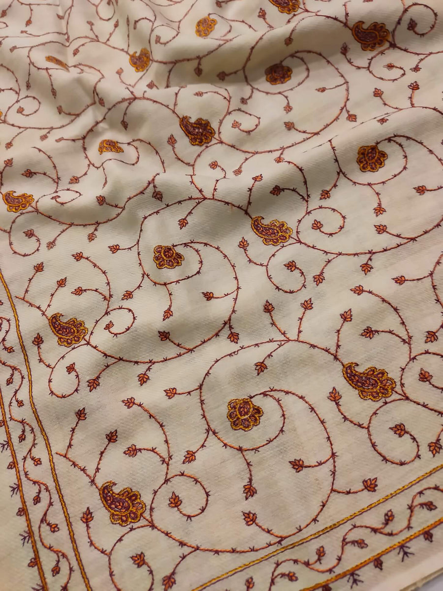 Womens Kashmiri Hand Embroidered Fine Wool Shawl RK-33 - FaisalFabrics.pk