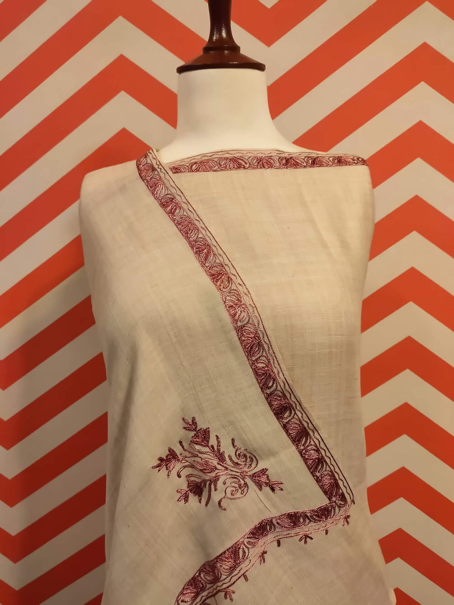 Womens Pashmina Wool Shawl with Embroidery Border work RK-42 - FaisalFabrics.pk