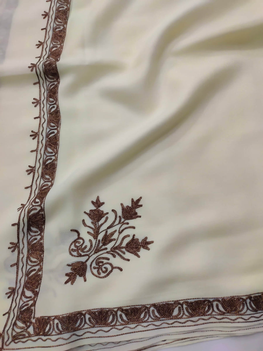 Womens Pashmina Wool Shawl with Embroidery Border work RK-43 - FaisalFabrics.pk