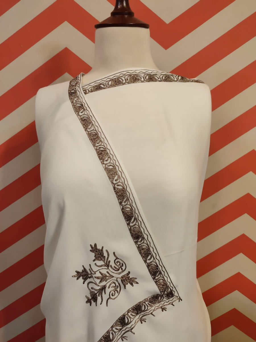 Womens Pashmina Wool Shawl with Embroidery Border work RK-43 - FaisalFabrics.pk