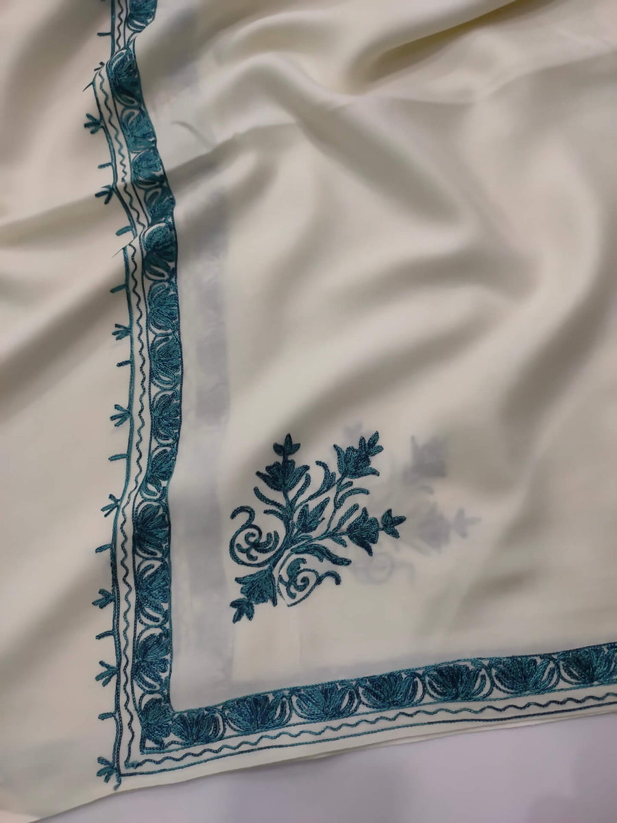 Womens Pashmina Wool Shawl with Embroidery Border work RK-46 - FaisalFabrics.pk